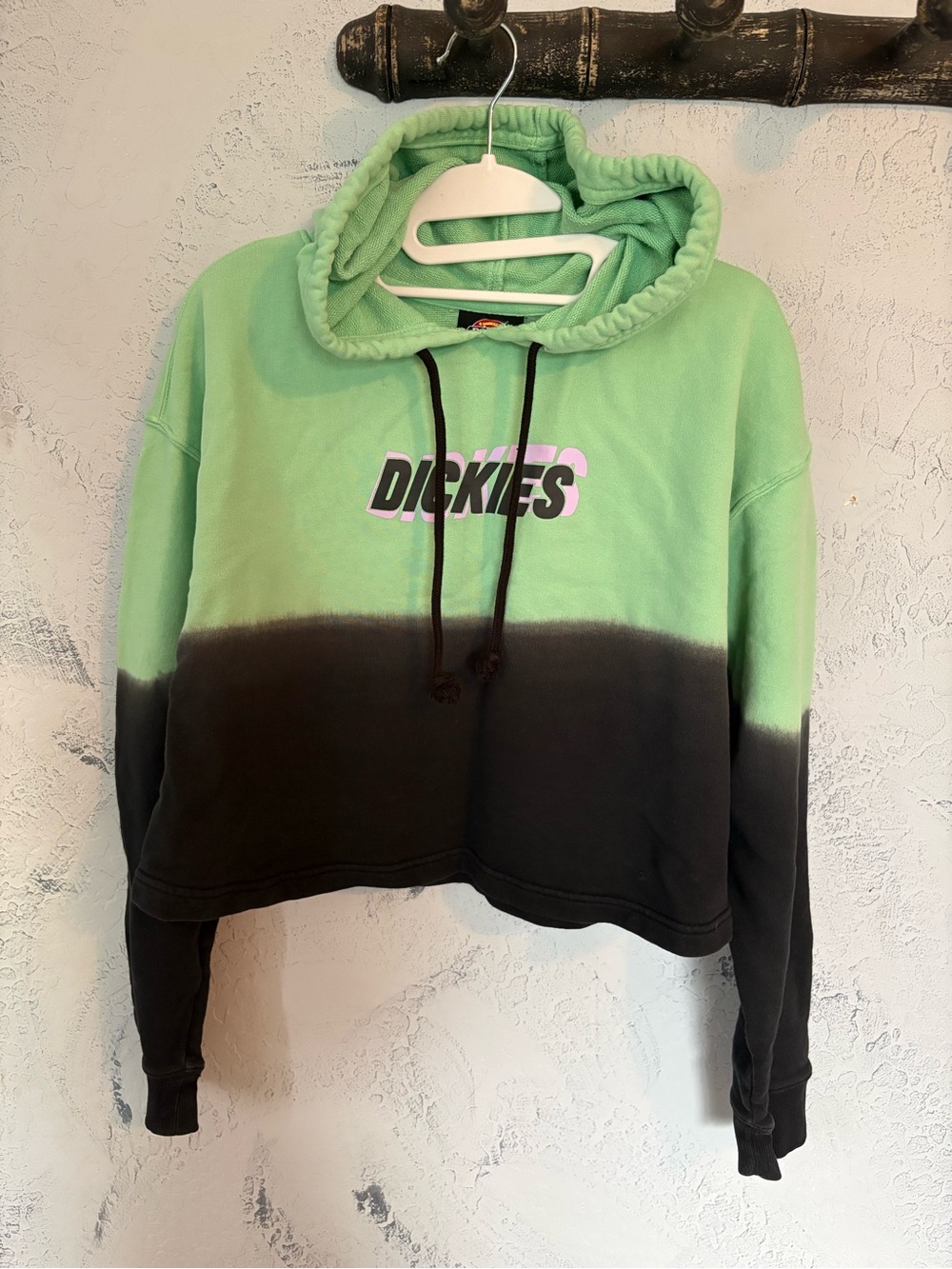 Dickies Mint Green and Black Dip-Dye Cropped Turtleneck Hoodie